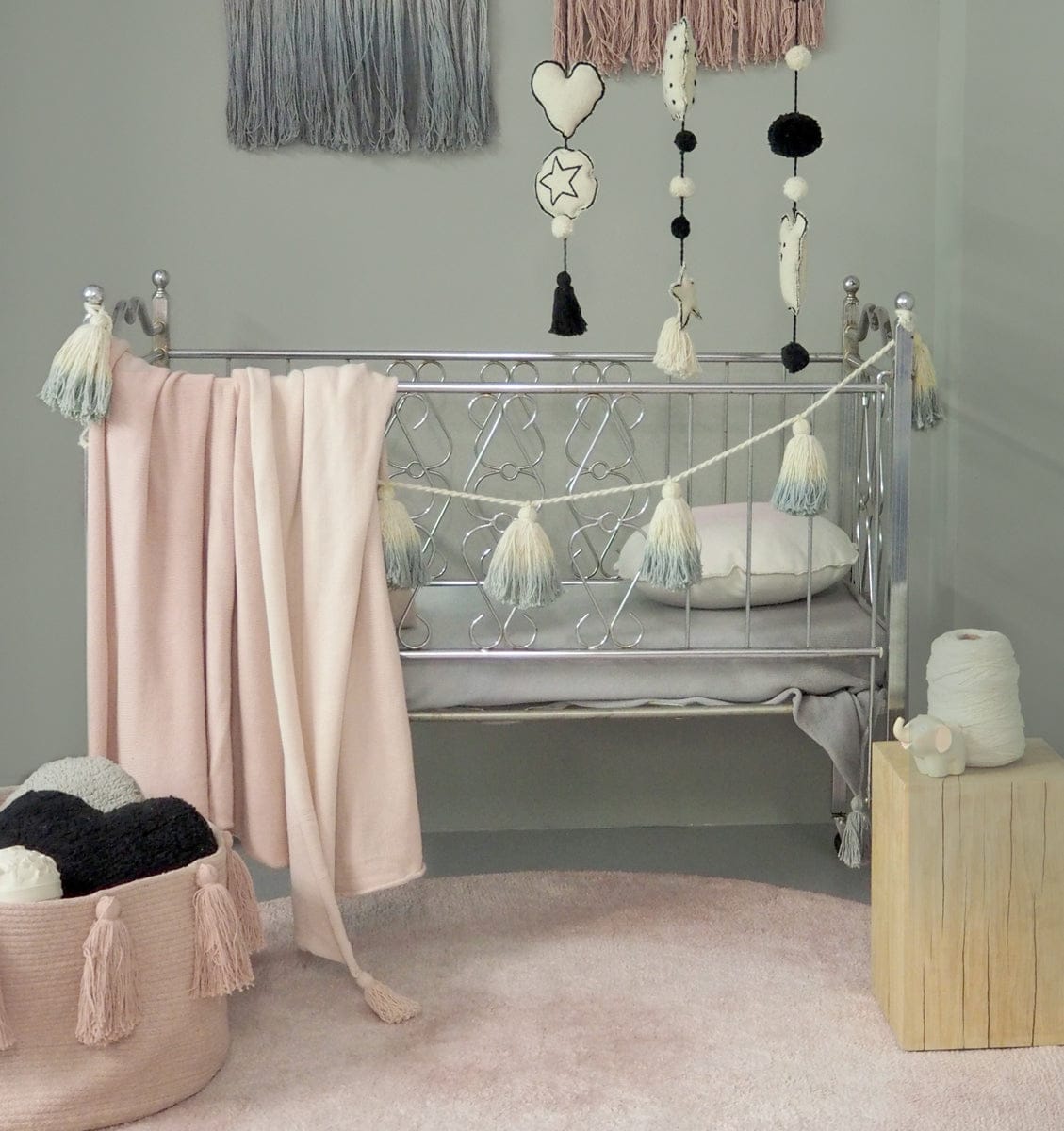 Lorena Canals Tie-Dye Pom Pom Garland - Vintage Blue - GARL-TIE-VINTBL