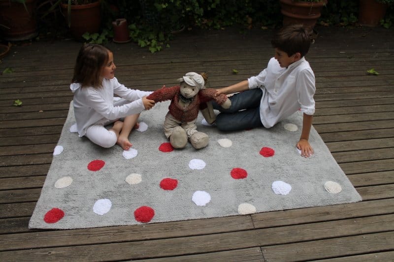 Lorena Canals Tricolor Polka Dots Rug - Red (4' x 5' 3") - C-TT-3