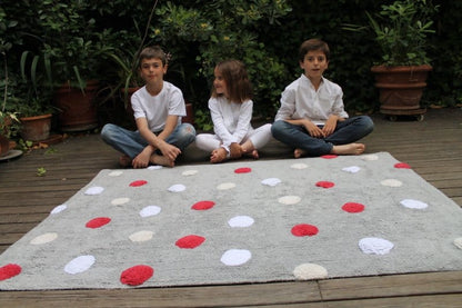 Lorena Canals Tricolor Polka Dots Rug - Red (4' x 5' 3") - C-TT-3
