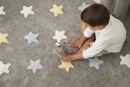 Lorena Canals Tricolor Stars Rug - Grey/Blue (4' x 5' 3") - C-ST-B