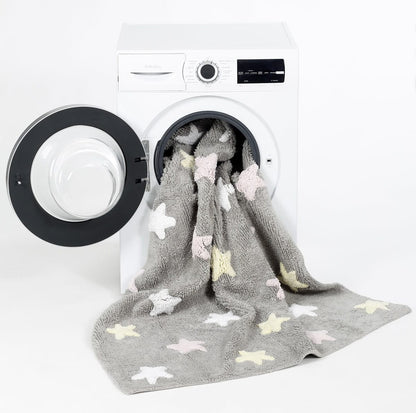 Lorena Canals Tricolor Stars Rug - Grey/Pink (4' x 5' 3") - C-ST-P