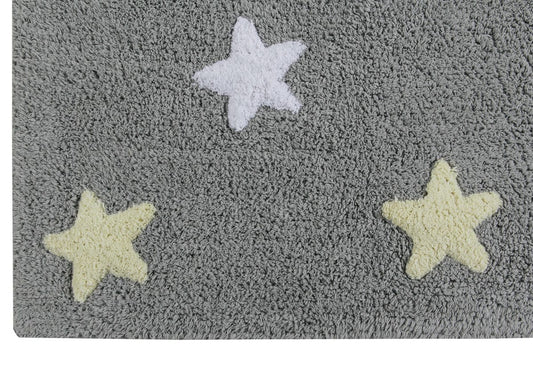 Lorena Canals Tricolor Stars Rug - Grey/Pink (4' x 5' 3") - C-ST-P