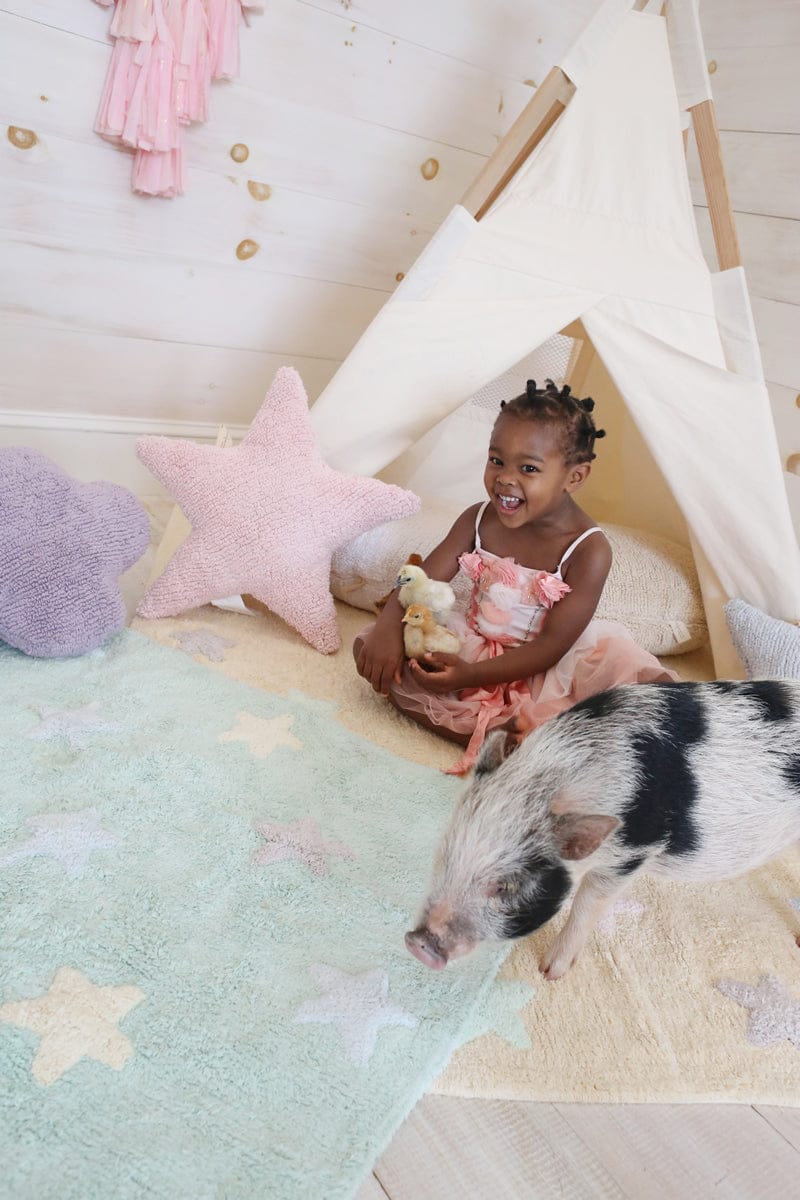 Lorena Canals Tricolor Stars Rug - Soft Mint (4' x 5' 3") - C-ST-SM