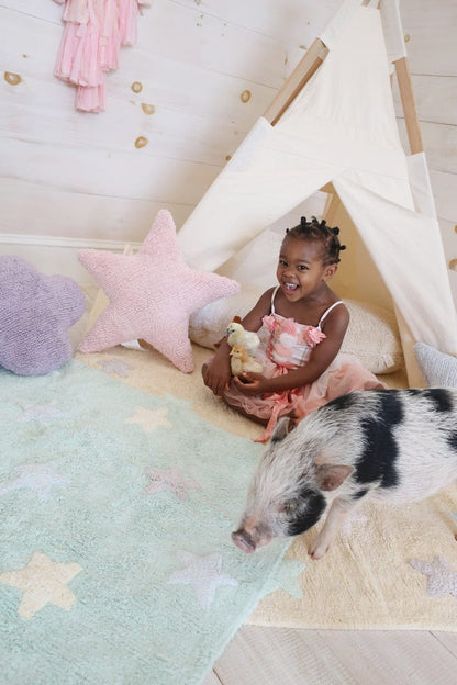 Lorena Canals Tricolor Stars Rug - Soft Mint (4' x 5' 3") - C-ST-SM