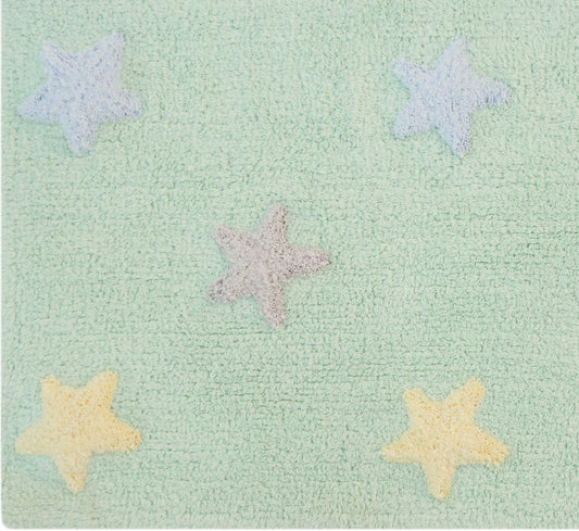 Lorena Canals Tricolor Stars Rug - Soft Mint (4' x 5' 3") - C-ST-SM