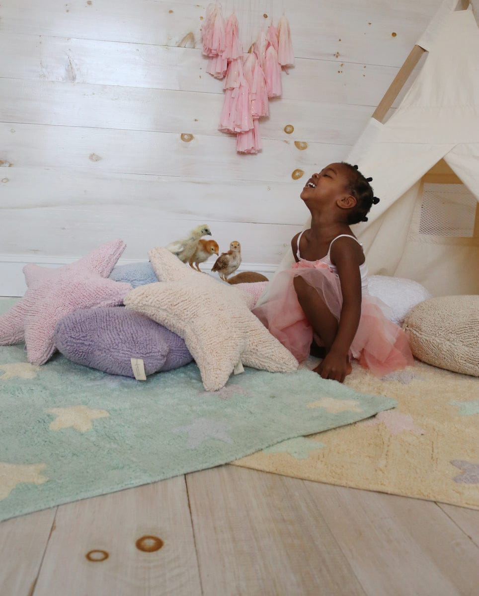 Lorena Canals Tricolor Stars Rug - Soft Mint (4' x 5' 3") - C-ST-SM