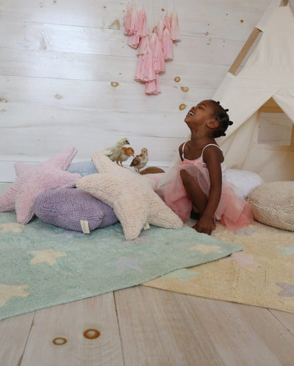 Lorena Canals Tricolor Stars Rug - Soft Mint (4' x 5' 3") - C-ST-SM