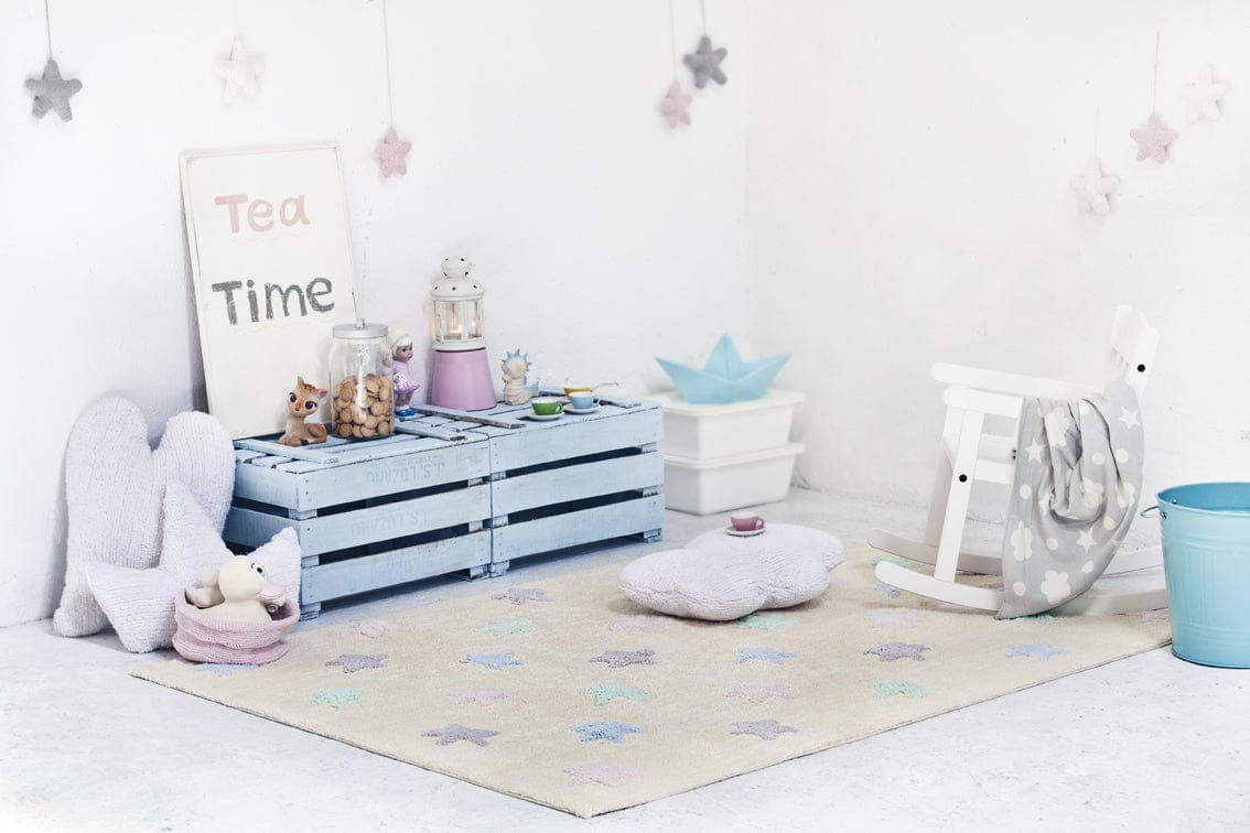 Lorena Canals Tricolor Stars Rug - Vanilla (4' x 5' 3") - C-ST-V