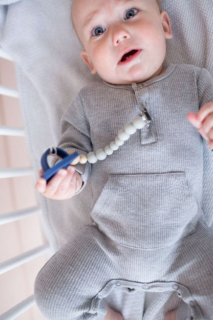 Loulou Lollipop Color Block Silicone & Wood Pacifier Clip - Cool Gray - CBLOCGR