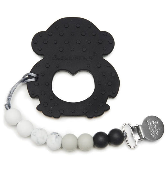 Loulou Lollipop Silicone Teether with Clip - Peguin/Black - PENBLKSET