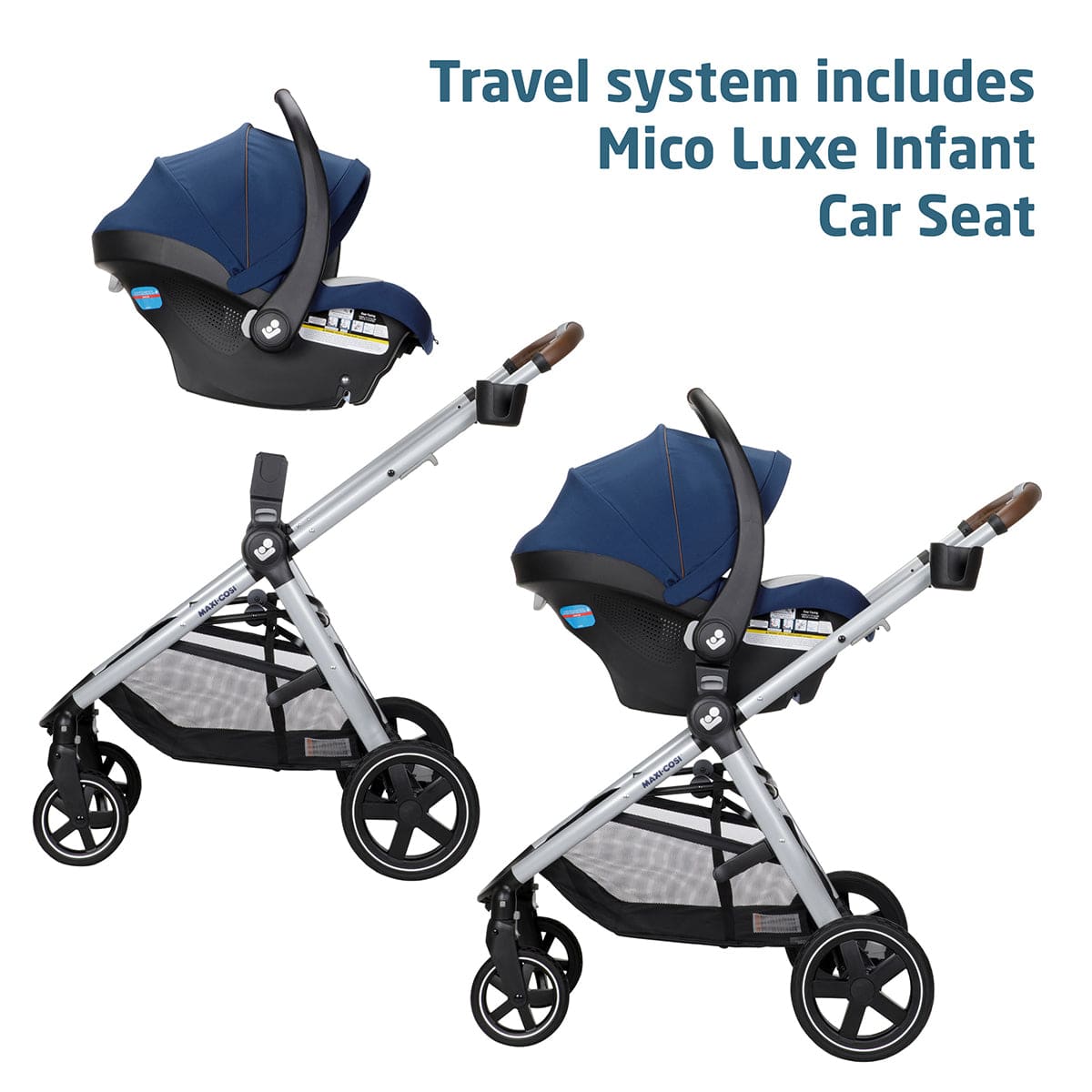travel system stroller for girl Maxi-Cosi Zelia Luxe 5-in-1 Modular Travel System, New Hope Navy