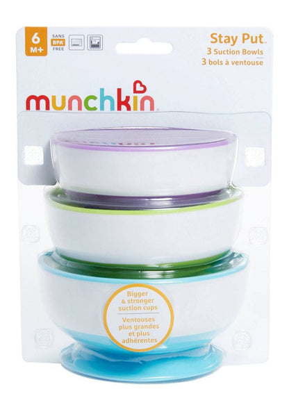 Munchkin Stay Put Suction Bowls, 3 Pack - Light Blue/Purple/Green - 27198002