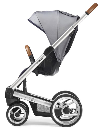Mutsy Igo Stroller, Urban Collection - Silver/White & Blue - IGOSUNW&B