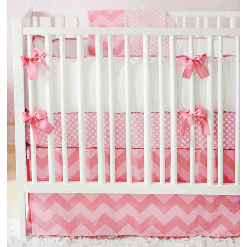 New Arrivals Zig Zag Pink Sugar 4 Piece Baby Crib Bedding Set