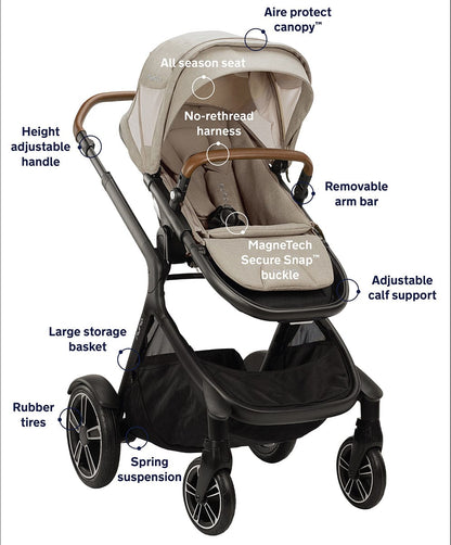 Nuna DEMI Grow + PIPA Lite RX Twin Travel System with Aire Protect Canopy + Classic Canopy - Hazelwood / Caviar - TWIN-ST08122HAZ-CF10208600CVR