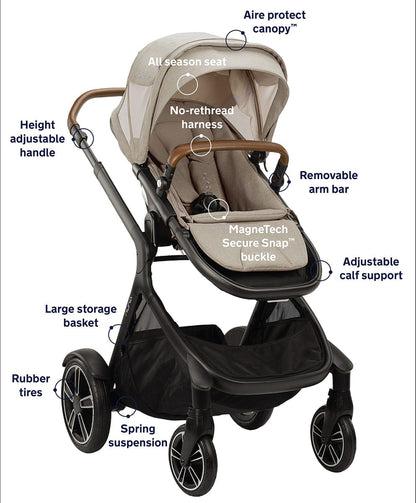 Nuna DEMI Grow + PIPA RX Twin Travel System with Aire Protect Canopy + Classic Canopy - Hazelwood / Caviar - TWIN-ST08122HAZ-CF12508600CVR