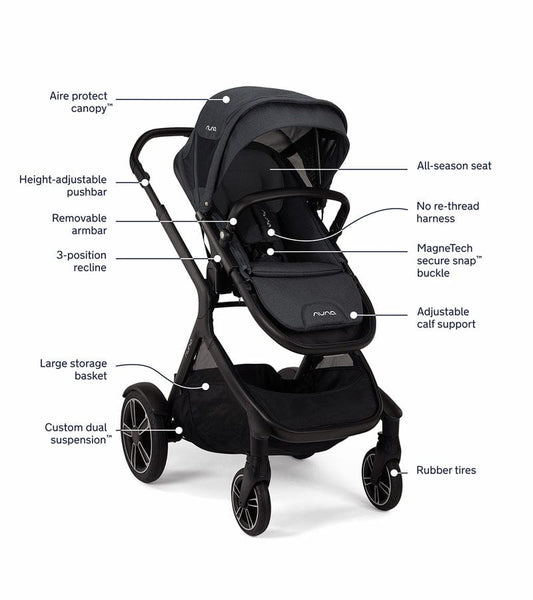 Nuna DEMI Grow + PIPA RX Twin Travel System with Aire Protect Canopy + Classic Canopy - Ocean - TWIN-ST08120OCN-CF12508601OCN