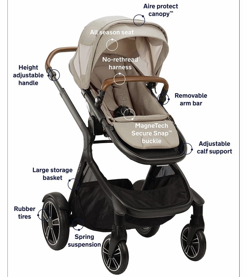 Nuna DEMI Grow Double Stroller with Aire Protect Canopy + Classic Canopy - Hazelwood