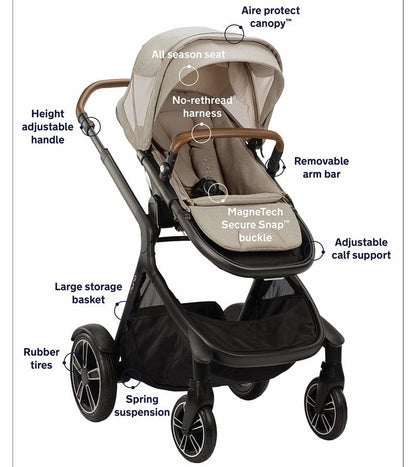 Nuna DEMI Grow Double Stroller with Aire Protect Canopy + Classic Canopy - Hazelwood