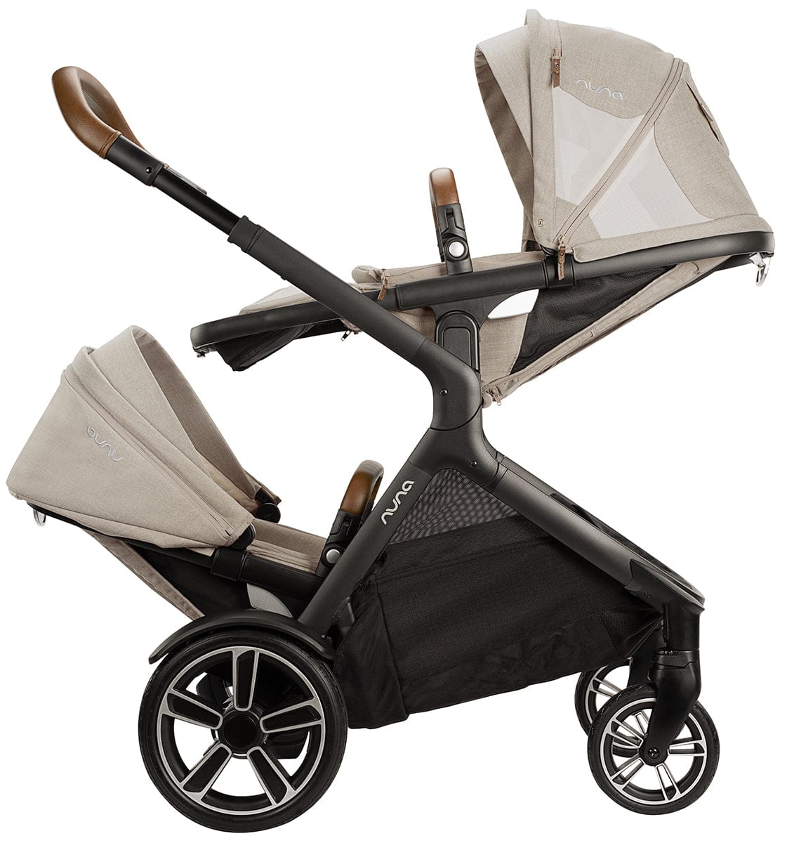 Nuna DEMI Grow Double Stroller with Aire Protect Canopy + Classic Canopy - Hazelwood