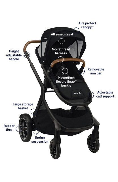 Nuna DEMI Grow Single-to-Double Stroller with Aire Protect Canopy + Classic Canopy - Caviar - ST08120CVR