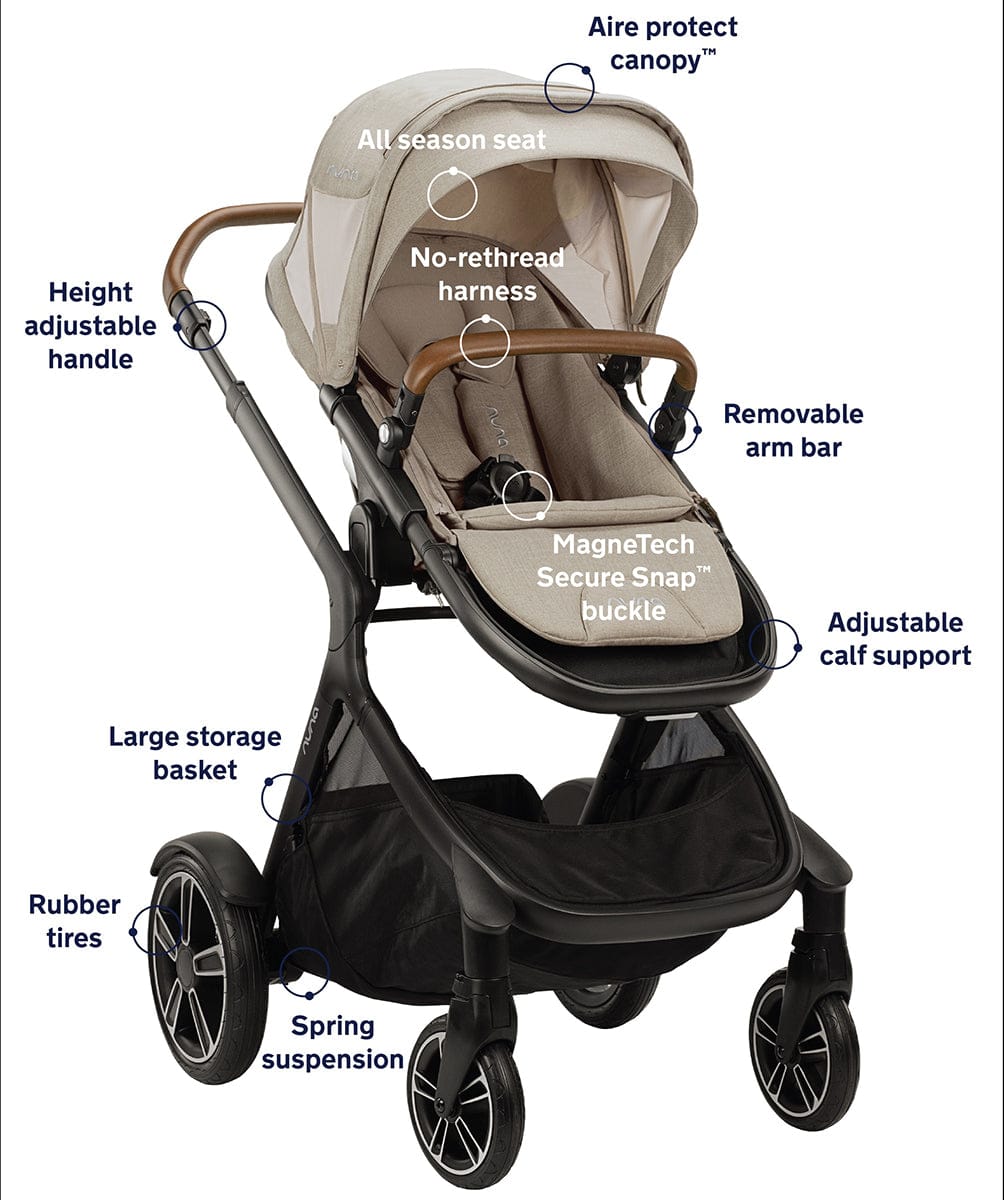 Nuna DEMI Grow Single-to-Double Stroller with Aire Protect Canopy + Classic Canopy - Hazelwood - ST08122HAZ
