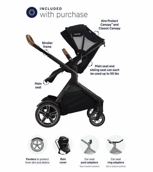Nuna DEMI Grow Single-to-Double Stroller with Aire Protect Canopy + Classic Canopy - Hazelwood - ST08122HAZ