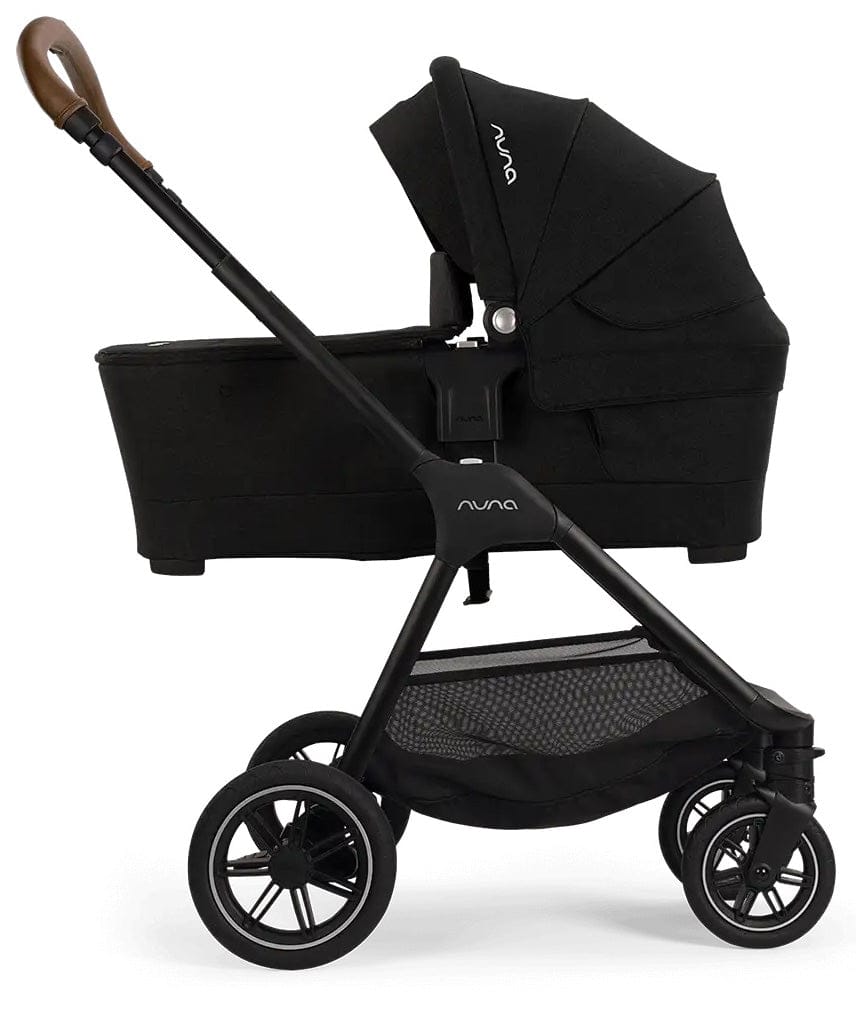 Nuna TRIV Next Stroller + TRIV & SWIV Bassinet + Stand Bundle - Hazelwood / Caviar - ST16601HAZ-CD15300CVR