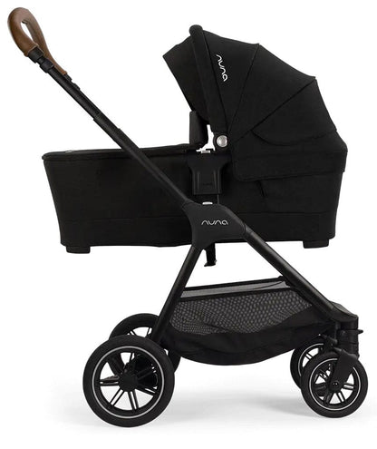 Nuna TRIV Next Stroller + TRIV & SWIV Bassinet + Stand Bundle - Hazelwood / Caviar - ST16601HAZ-CD15300CVR