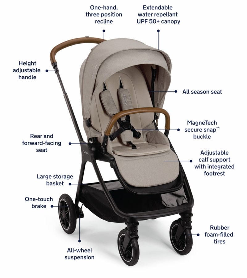 Nuna TRIV Next Stroller + TRIV & SWIV Bassinet + Stand Bundle - Hazelwood / Caviar - ST16601HAZ-CD15300CVR