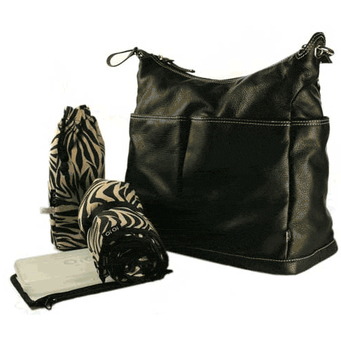 OiOi Black Zebra Leather Hobo Diaper Bag - 6269
