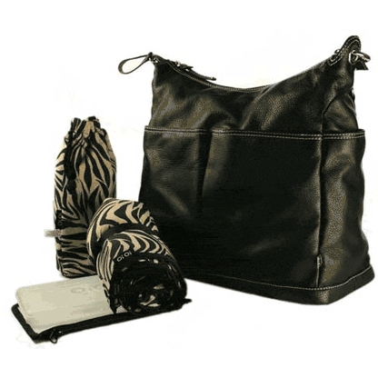 OiOi Black Zebra Leather Hobo Diaper Bag - 6269