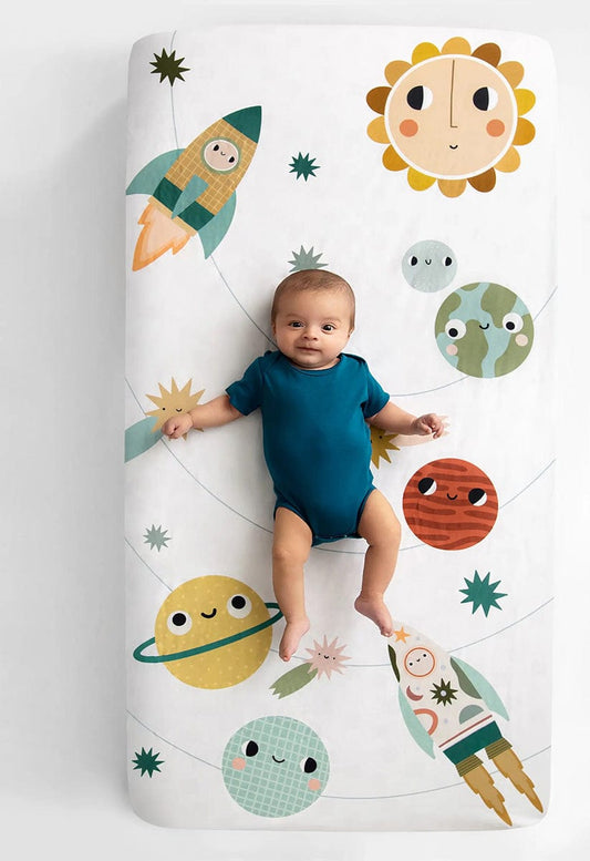 Rookie Humans Cotton Sateen Crib Sheet - Space Explorer