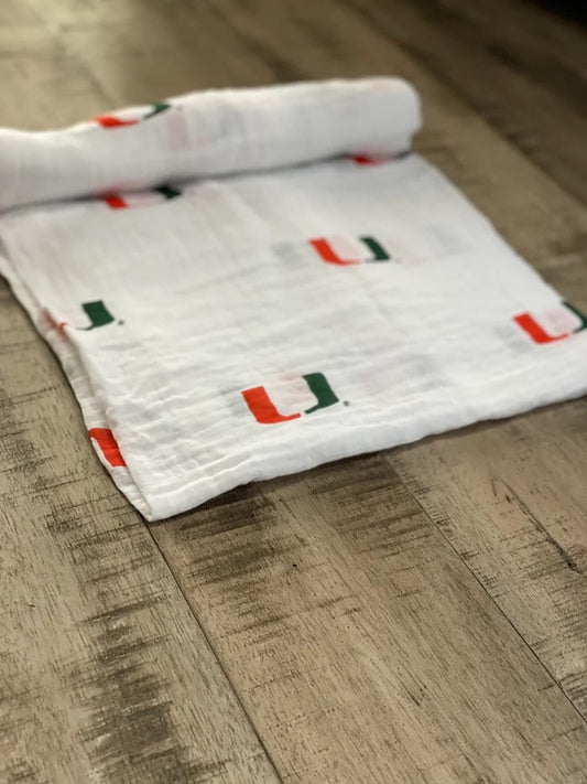 Three Little Anchors College Swaddle Blanket - Miami Hurricanes - TLAMIA100
