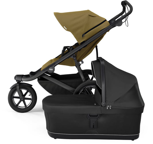 Thule Urban Glide 3 Single Jogging Stroller with NON-Magnetic Buckle + Bassinet Bundle - Nutria Green / Black - 10101974-20110754