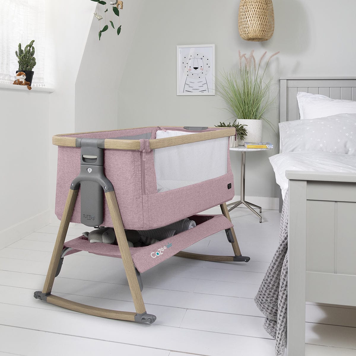 Tutti Bambini CoZee Air Bedside Crib - Oak / Light Pink - 211207-3553-USA