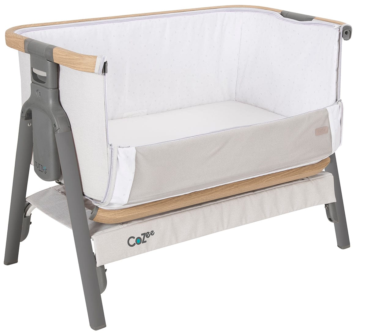 Tutti Bambini CoZee Bedside Crib - Oak / Sterling Silver - 211205-3596-USA