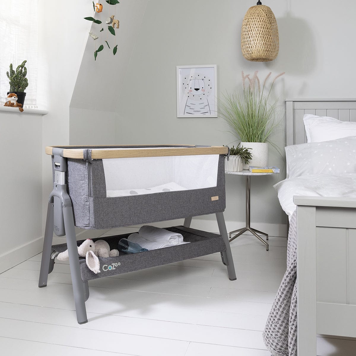 Tutti Bambini CoZee Bedside Crib - Oak / Sterling Silver - 211205-3596-USA