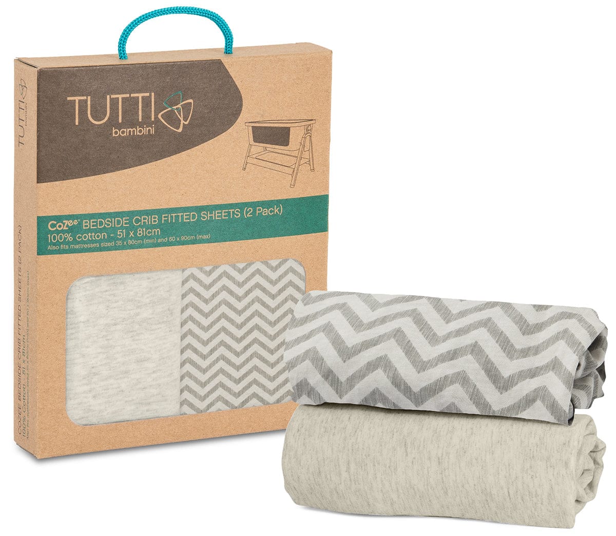 Tutti Bambini CoZee Fitted Sheets (2 Pack) - Chevron / Grey - 211215-8093