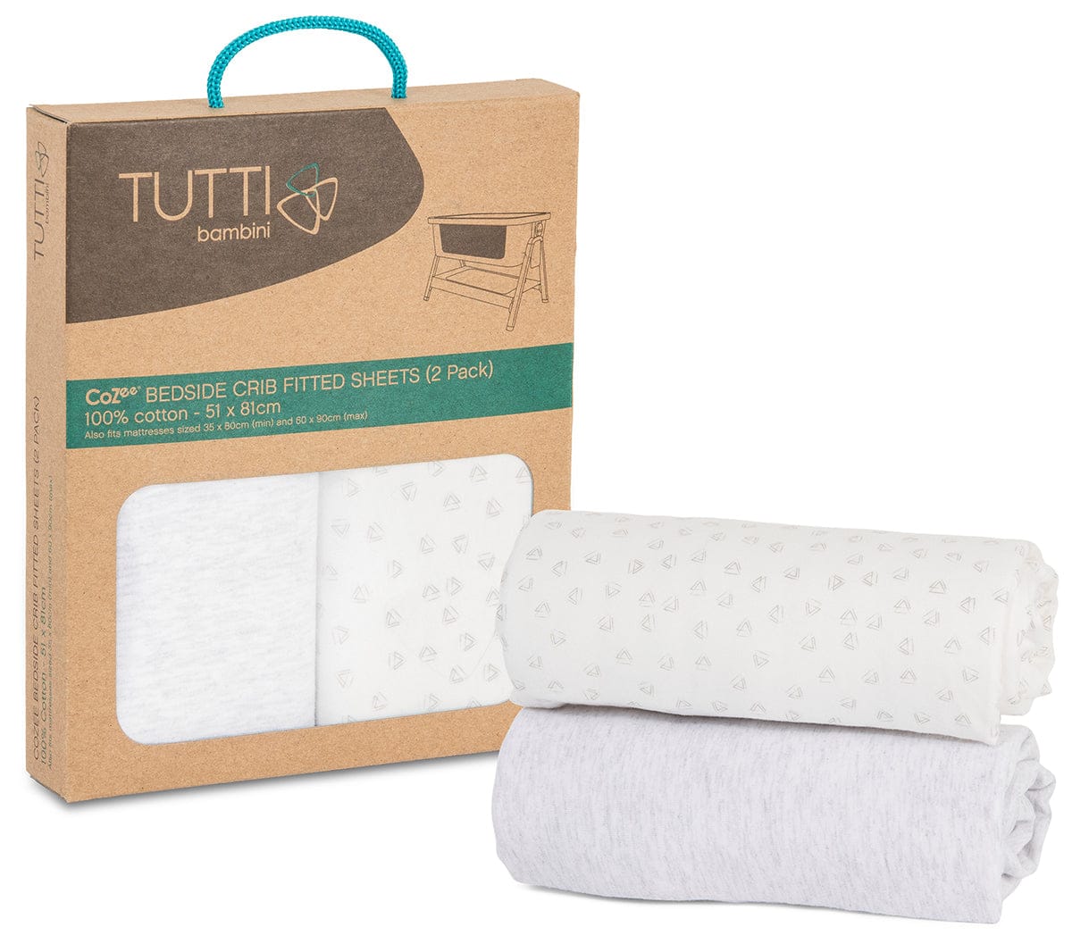 Tutti Bambini CoZee Fitted Sheets (2 Pack) - Grey / Cloud - 211215-9354