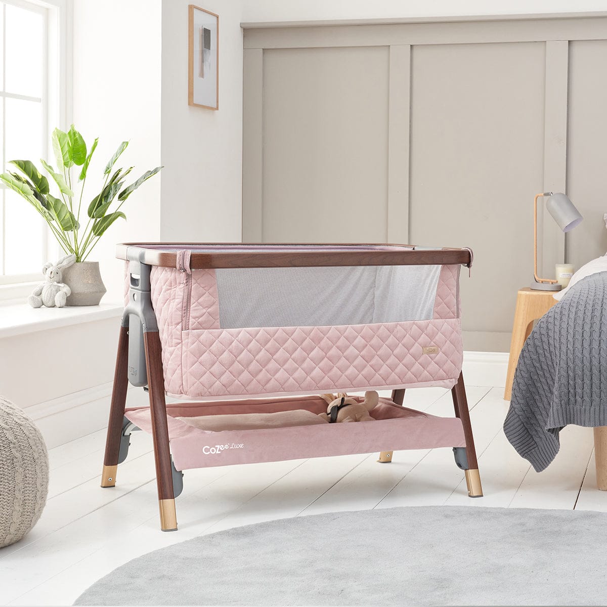 Tutti Bambini CoZee Luxe Bedside Crib - Walnut / Blush