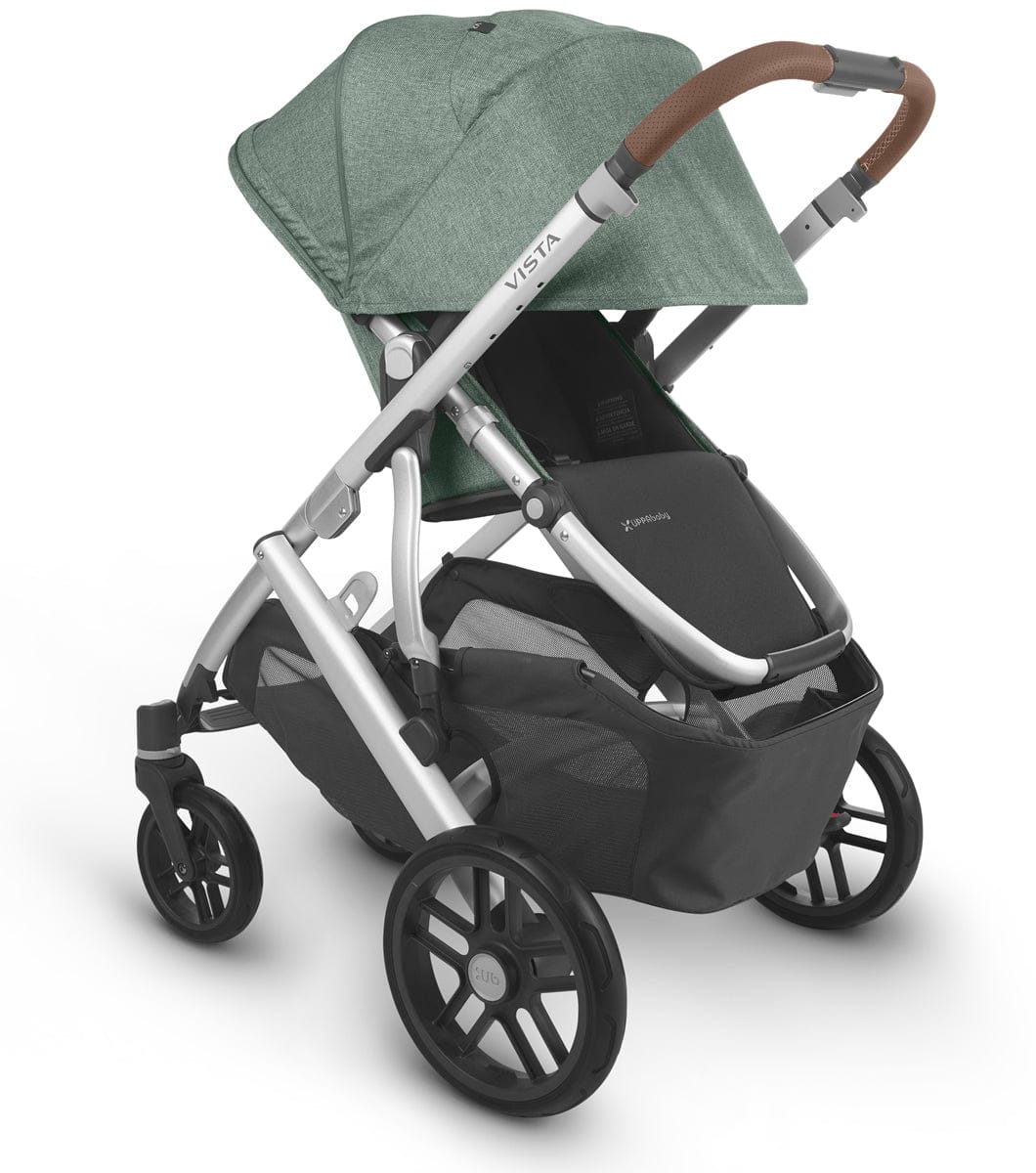 UPPAbaby Vista V2 Single-to-Double Stroller - Emmett (Green Melange/Silver/Saddle Leather)