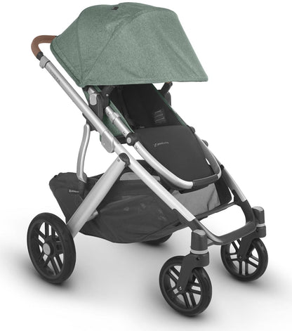 UPPAbaby Vista V2 Single-to-Double Stroller - Emmett (Green Melange/Silver/Saddle Leather)