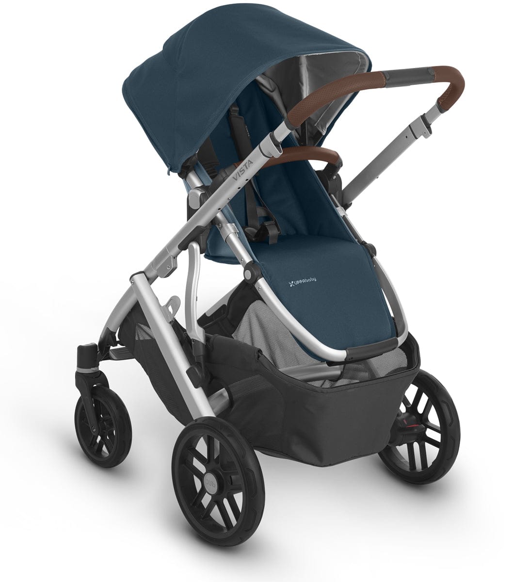 UPPAbaby Vista V2 Single-to-Double Stroller - Finn (Deep Sea/Silver/Chestnut Leather)