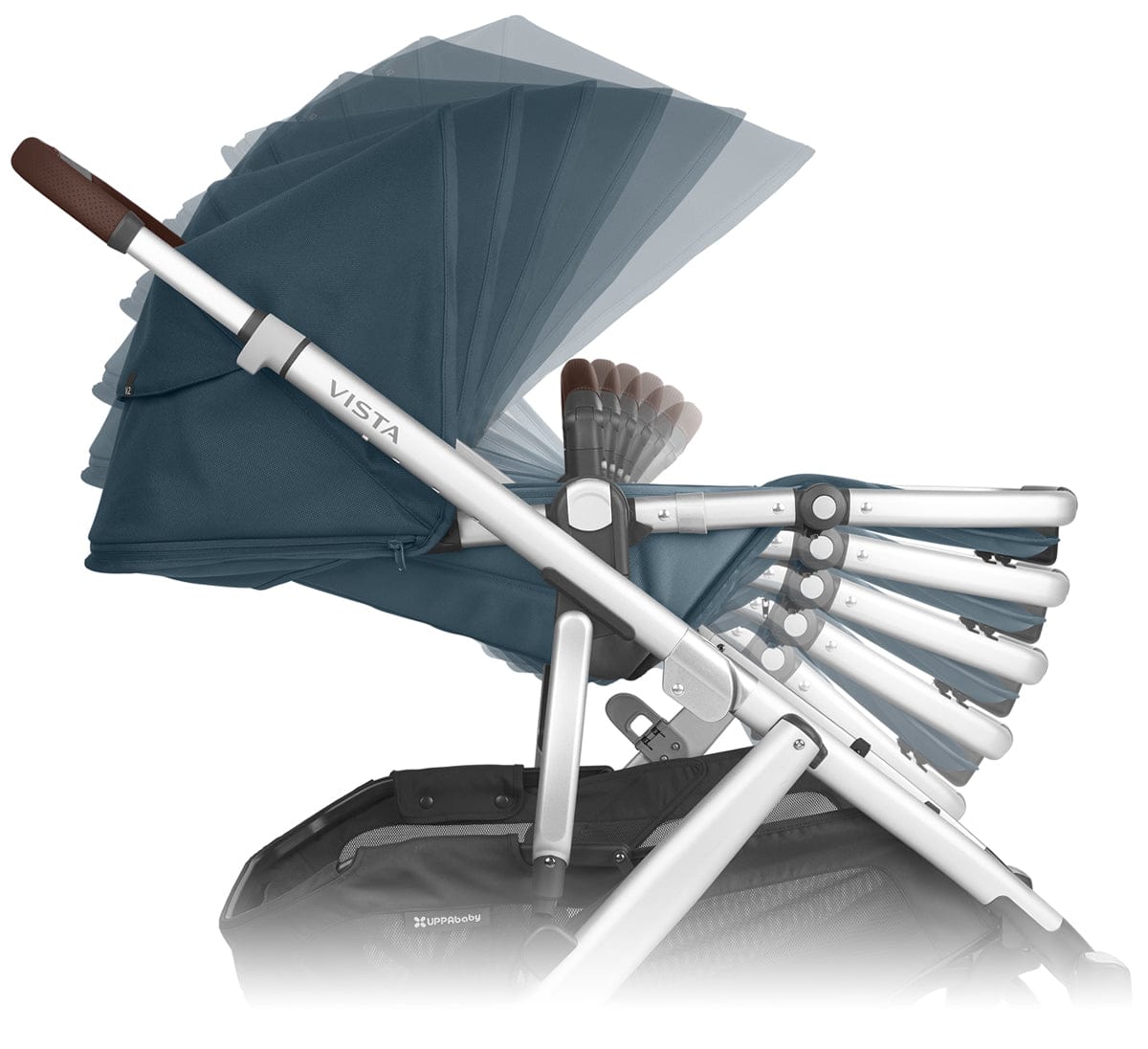 UPPAbaby Vista V2 Single-to-Double Stroller - Finn (Deep Sea/Silver/Chestnut Leather)