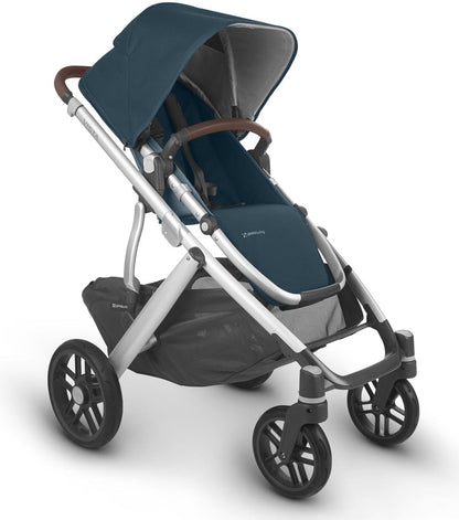UPPAbaby Vista V2 Single-to-Double Stroller - Finn (Deep Sea/Silver/Chestnut Leather)