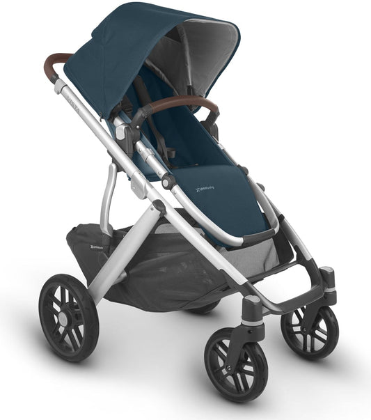 UPPAbaby Vista V2 Single-to-Double Stroller - Finn (Deep Sea/Silver/Chestnut Leather)