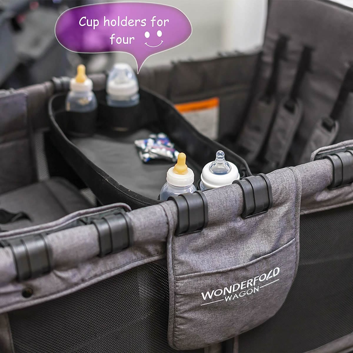 WonderFold W4 Double Sided Snack/Activity Tray with 4 Cup Holders