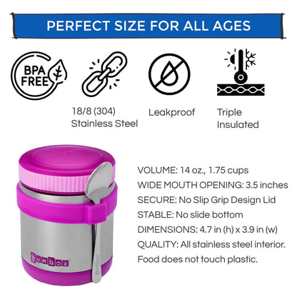 Yumbox Zuppa Stainless Steel Thermal Food Jar & Spoon, 14oz - Twilight Black - TBZ202003S