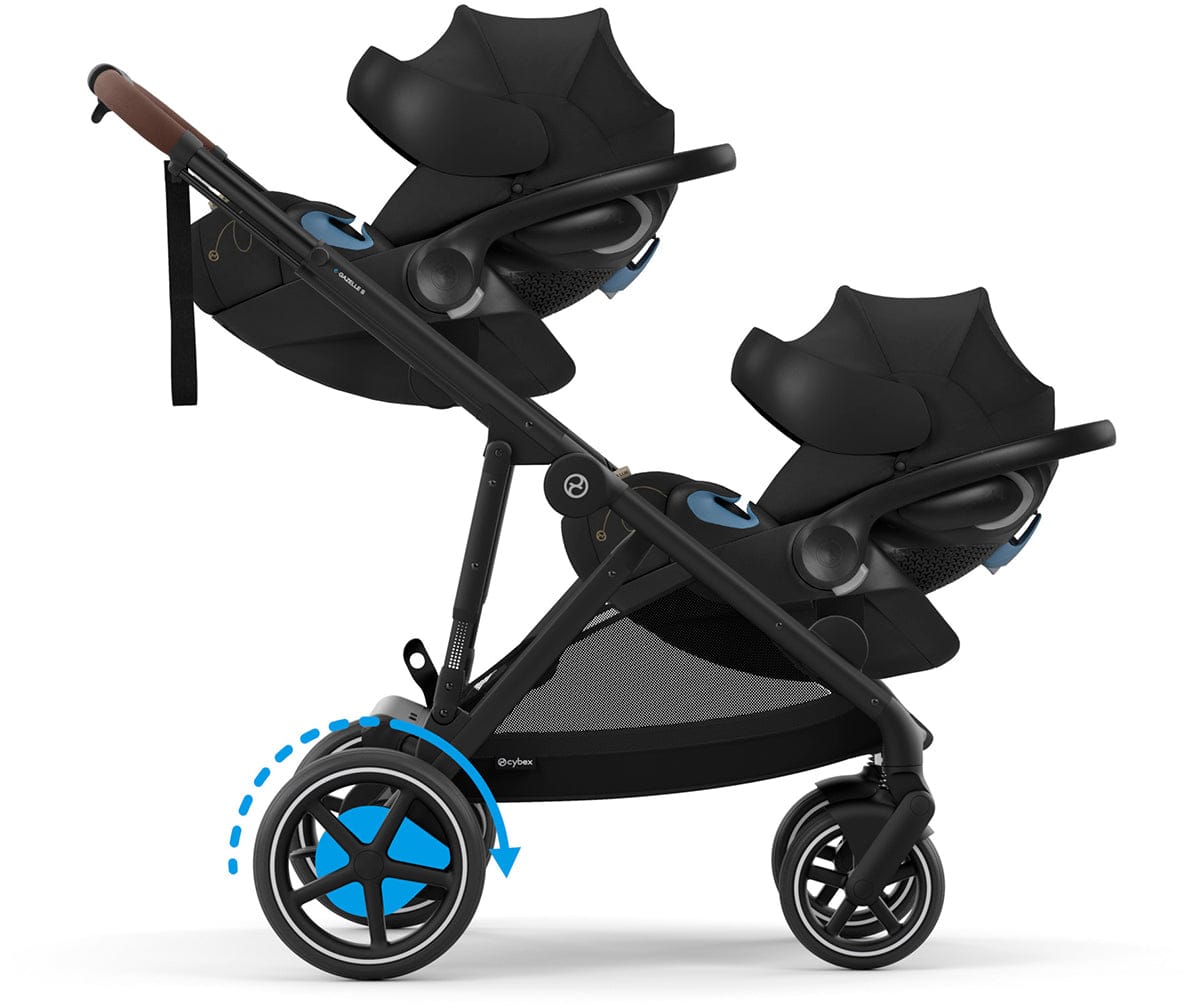 Cybex eGazelle S Double Stroller + Cloud G Lux SensorSafe Twin Travel System Bundle - Taupe Frame / Stormy Blue / Moon Black - TWINTRVL-524000539-522001401